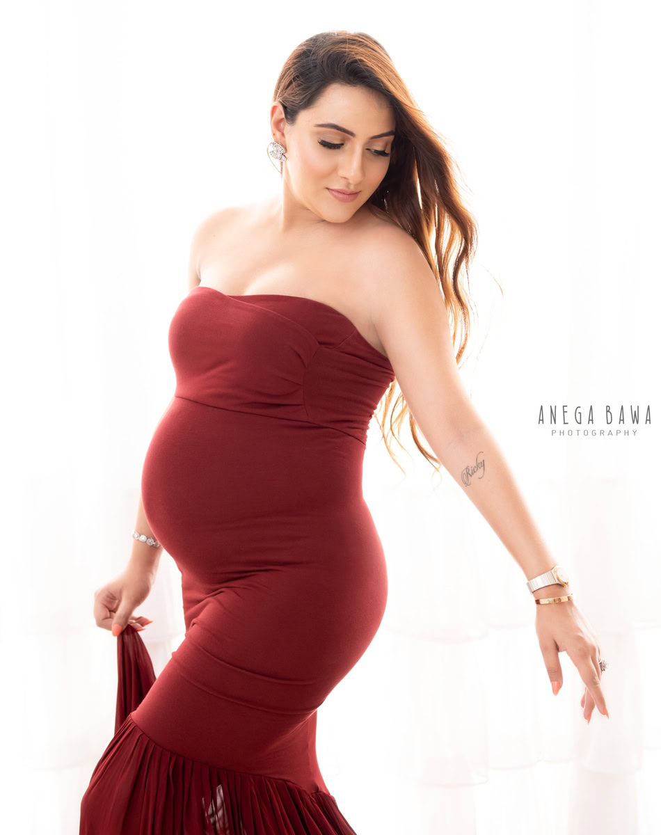Best Maternity Photography in Delhi: Maroon Gown, by Anega Bawa, Photographer Gurgaon Noida.