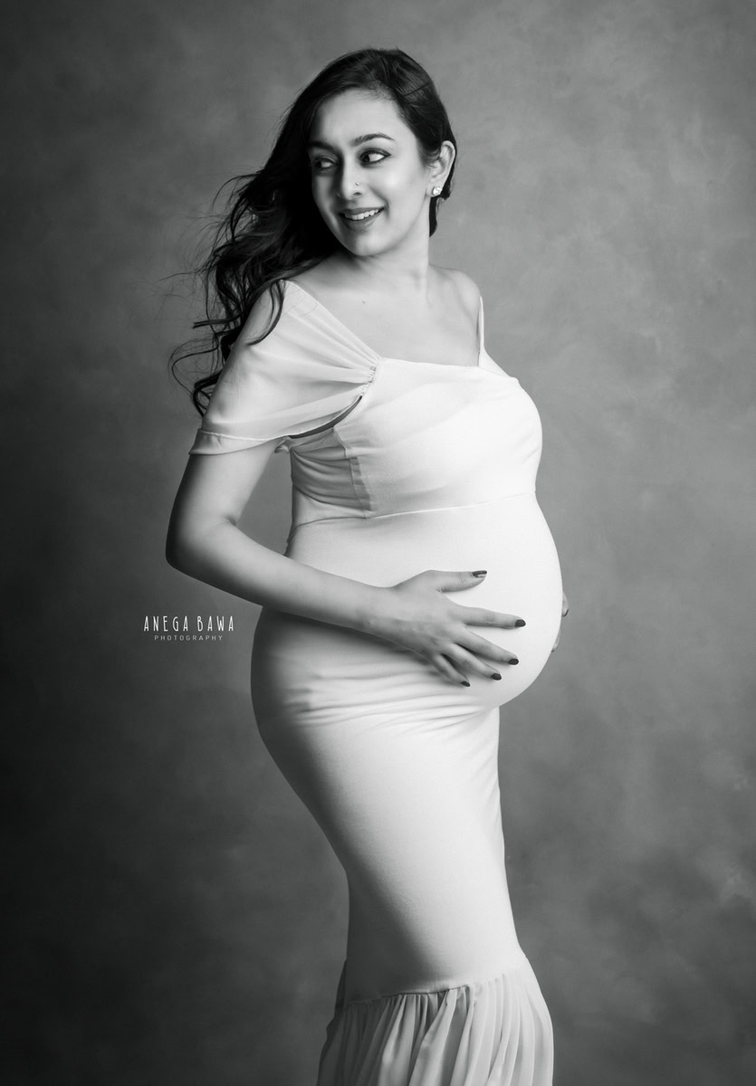 White Dress, Black and White Backdrop, Anega Bawa Photography, Gurgaon Noida.