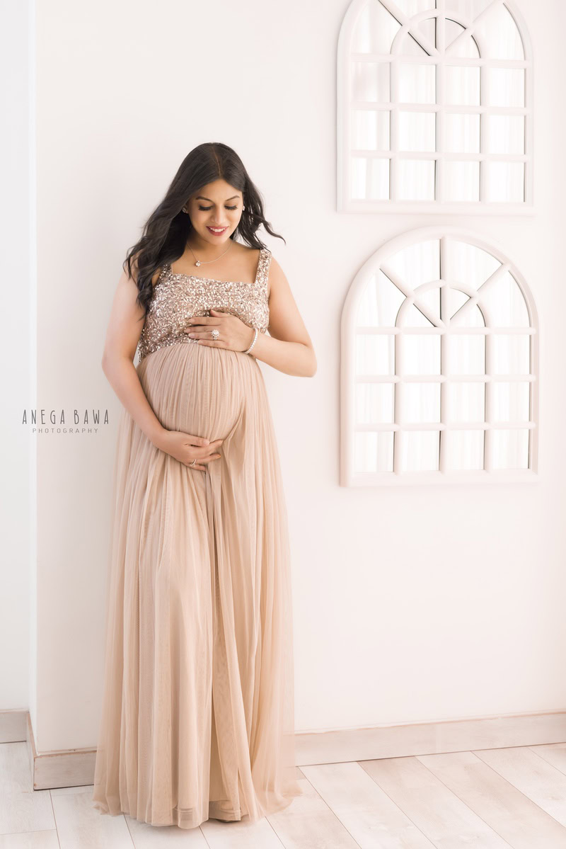 Maternity Photography in Delhi: Beige Gown, by Anega Bawa Photographer, Gurgaon Noida.