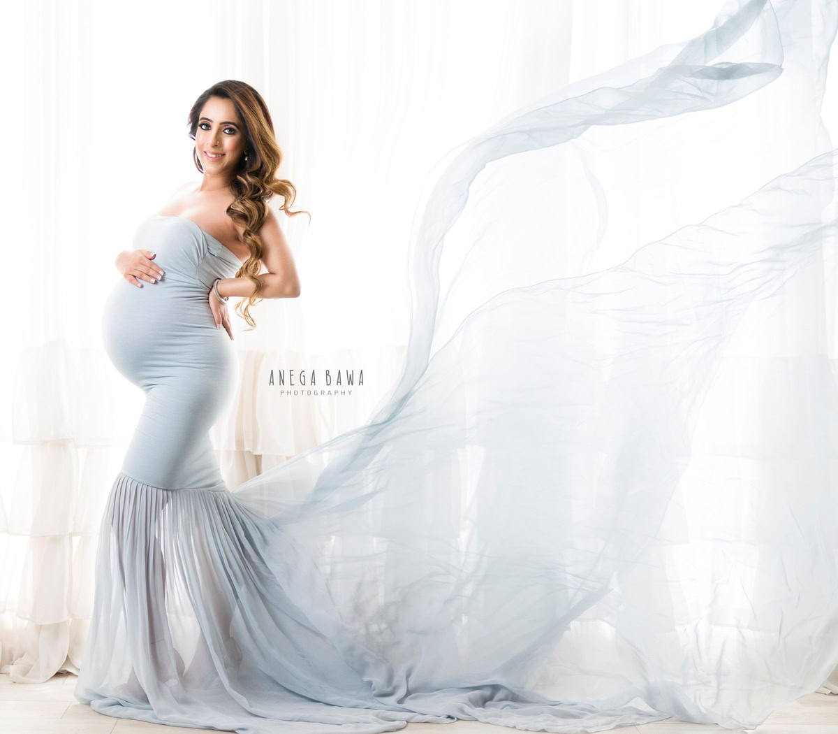 Maternity Photoshoot in Delhi: Sky Blue Tube with Drape, by Anega Bawa Photography, Gurgaon Noida.