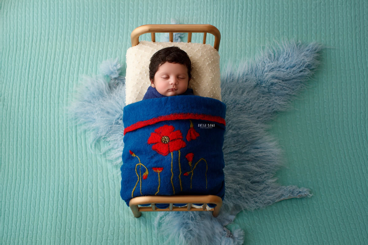 Newborn Photography in Delhi: Blue Blanket, Blue Rug, Seagreen Backdrop, by Anega Bawa Photographer, Gurgaon Noida.