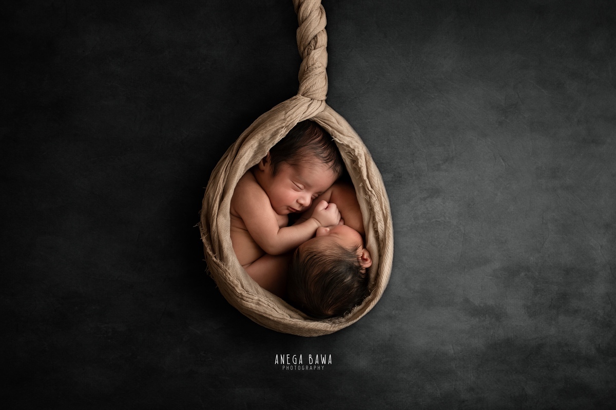 Newborn photographed in black and white at Anega Bawa studio, Gurgaon