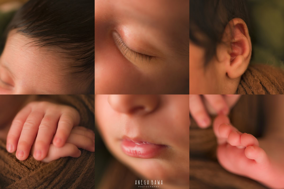 Newborn Photography at Home in Delhi: Macro Collage 1, by Anega Bawa Photographer, Gurgaon Noida.